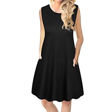 Imagem de Tanst Sky Vestidos de verão para mulheres 2025 casual sem mangas vestido regata mini solto saída de praia com bolsos, B - preto liso, XGG
