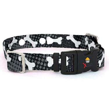 Imagem de (Black with White Bones, Medium-Up to 46cm Neck) - Invisible Fence Collar Compatible Heavy Duty Replacement Strap with the Rugged Lock-Easy Release Clip - Black Bones Medium Up to 46cm Neck (Also Compatible with Other Brands of Fence Collar)