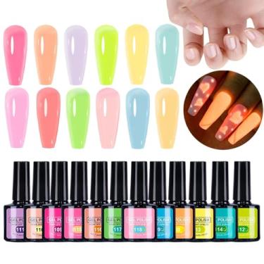 Imagem de Esmalte Em Gel Com Brilho No Escuro Para Unhas,Gel De Unhas Decorativo - 12 Peças Portátil Para Viagem Salão Festivais Casamentos Manicure