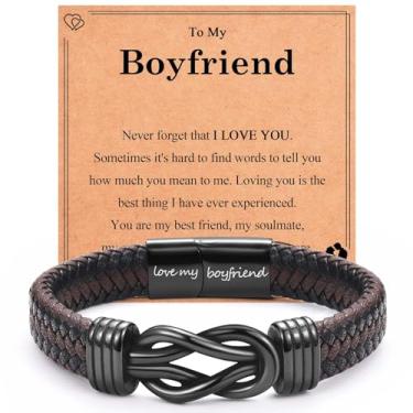 Imagem de Pulseira de couro com nó infinito presentes para filho, neto, sobrinho, irmão, pai, marido, tio, avô, namorado, Páscoa, formatura, Natal, Dia dos Namorados, Dia dos Pais, presentes de aniversário para