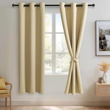 Imagem de JIUZHEN Cortinas blackout bege claro para quarto - Cortinas com ilhós com bloqueio de luz e redução de ruído para cortinas de escurecimento de sala de estar, conjunto de 2 painéis de cortina de janela