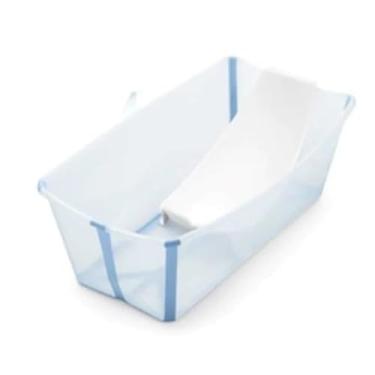 Imagem de Banheira Flexível Transparente Plug Térmico Stokke (Azul Oceano, Kit Recém Nascido)