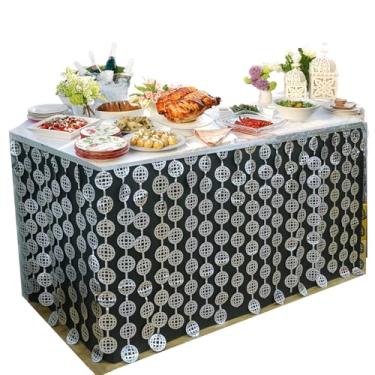 Imagem de Pacote com 2 saias de mesa com franja de tinsel de prata com franjas metálicas para decoração de festa de discoteca para decoração de festa de despedida de solteira rainha Taylor dos anos 70 e 80