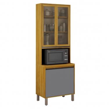 Imagem de Cozinha Modulada 5 Peças com Tampo e Vidro Eduarda Plus CHF - Cinamomo/ Cinza Acetinado