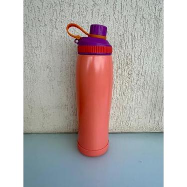 Imagem de Garrafa Térmica de Aço Inox com Base Protetora de Silicone e Alça de Cordinha e Parede Dupla de 600ML (Rosa Salmão)