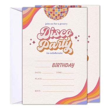 Imagem de Moonle Convites de aniversário de discoteca para adolescentes, decoração de festa de aniversário descolada para meninas, pacote com 20 envelopes