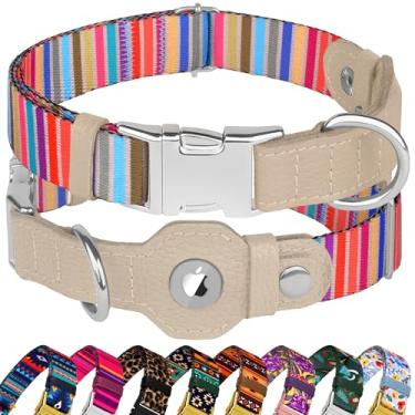 Imagem de Coleira para cães AirTag para raças pequenas, médias e grandes - Coleira ajustável com suporte para Airtag - Rastreador de couro macio GPS Apple Air Tag Coleiras para animais de estimação (grande