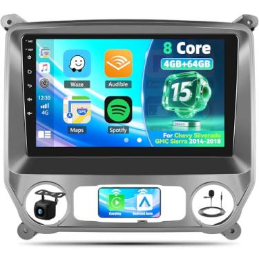 Imagem de [8 núcleos 4 + 64 GB] Qualcomm Android 15 estéreo automotivo para Chevy Silverado GMC Sierra 2014 2015 2016 2017 2018 com CarPlay Android Auto, rádio automotivo de 10 polegadas com Bluetooth 5.1 GPS