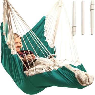 Imagem de Cadeira de rede suspensa – Cadeira suspensa para uso externo e interno – Cadeira de balanço de rede – Configuração rápida e fácil com kit de ferragens – Suporte de corpo inteiro durável e espaçoso