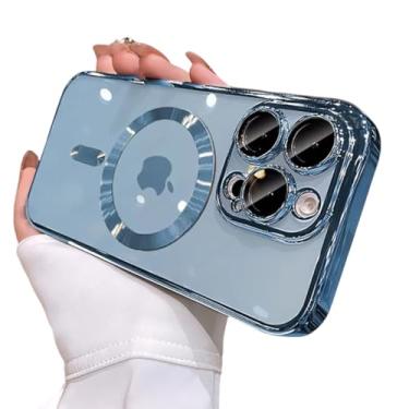 Imagem de Capa protetora de celular Desert Gold para iPhone 16, 16e, 15, 14, 13, 12, 11 Pro Max Plus, transparente, com lente magnética (para iPhone 16/Azul Serra)