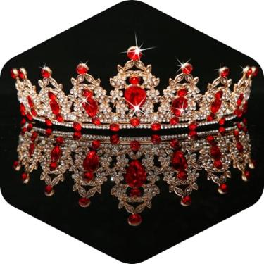 Imagem de Kamirola Coroa de rainha e tiaras de princesa para mulheres e meninas tiaras de cristal para noivas, princesa para casamento e festa 01 (ouro vermelho)