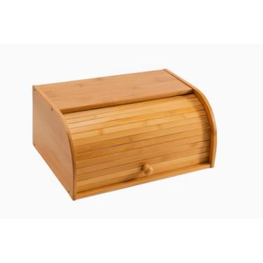 Imagem de Porta Armazenar Pao Bolo Bambu Tampa Retratil Moderno Sustentavel Cesta 40x27x17
