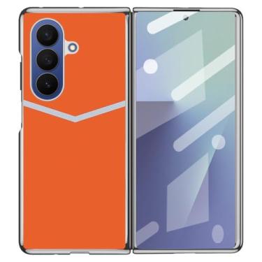 Imagem de LYJSMGZ Capa de couro para Samsung Galaxy Z Fold 7, capa de telefone fina com design de linha, protetor de tela masculina e feminina, capa de negócios elegante, laranja, dobra 7