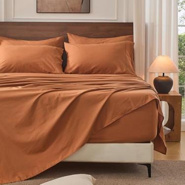 Imagem de Bedlifes Lençóis 100% linho francês king size 45,7-61 cm bolso extra profundo conjunto de 4 peças respirável e absorvente de umidade, lençóis macios e duráveis para colchões grossos (marrom)