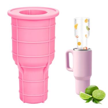 Imagem de Molde de gelo para copo Stanley de 850 a 1,134 g - Molde de gelo cilíndrico de silicone com tampa (rosa)