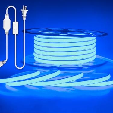 Imagem de Aclorol Fita de luz LED COB de 82FT AC 110V impermeável IP67 120V azul LED corda luzes flexíveis para pátio deck cerca casa comercial decoração de iluminação externa 288LEDs/M CRI90+ 6,5 mm x 11 mm