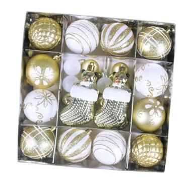 Imagem de Fenteer 44 peças bolas de árvore de Natal enfeites variados decorações artesanato bolas de Natal para festa ao ar livre suprimentos aniversário, Meias Brancas Douradas