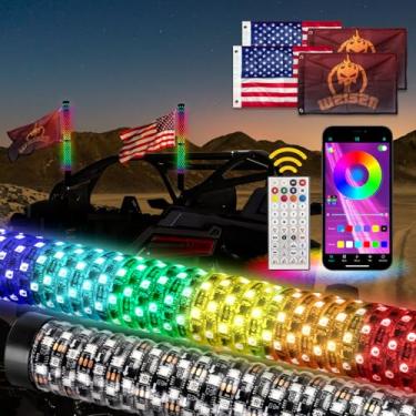 Imagem de WeiSen 2PCS 2FT RGB LED Fat Whip Light with Turn Reverse Light, Spiral RGB Chasing Lighted Whips w/Plug & Play Adapter Compatible with Polaris RZR Maverick X3 Golf Cart Truck