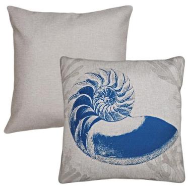 Imagem de Kit 2 Almofadas Linho Liso e Cavalo Estrela Coral Concha Mar 45x45cm +