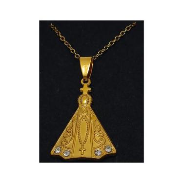 Imagem de Colar Nossa Senhora Aparecida em Aço 316l Corrente com pingente Nossa 