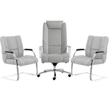 Imagem de Kit Cadeira Presidente Com 02 Cadeiras Fixas New Onix F02 Tecido Sinté