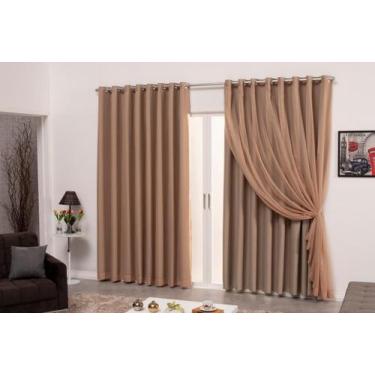 Imagem de Cortina Blecaute Tecido 3,00X2,70 Com Voil Sala Quarto Avelã - Confot 