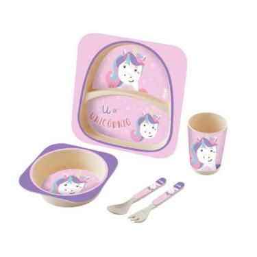 Imagem de Kit alimentaçao infantil com 5 peças  unicornio - zoop toys