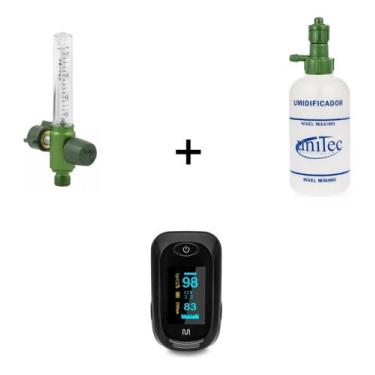 Imagem de Kit Oxigenação - Oximetro Monitor De Saturação + Fluxometro Para Cilin