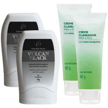 Imagem de Kit 2 Máscara Facial Vulcan Black Remove Cravo + 2 Creme Clareador Ros
