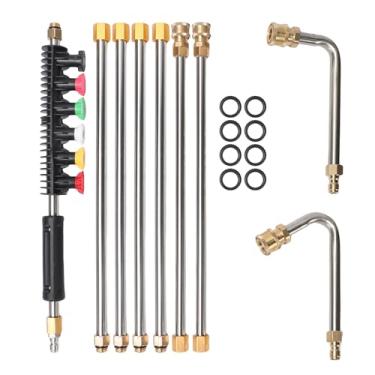 Imagem de Atualização de varinha de extensão de lavadora de pressão, pacote com 9 lança de lavadora elétrica com 6 pontas de bocal, haste curva de 30°, 90°, conexão rápida de 1/10.2 cm, 4000 PSI