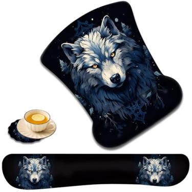 Imagem de Descanso de pulso para teclado e mouse pad suporte de pulso com conjunto de porta-copos em forma de renda, espuma viscoelástica de gel ergonômico e base antiderrapante, digitação fácil e alívio da dor