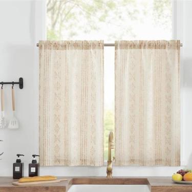 Imagem de Cortinas jinchan Boho Linen Tier 36 cm, filtragem de luz, 2 painéis