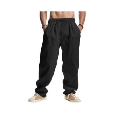 Imagem de Calças Masculinas Leves De Algodão E Linho Com Corte Reto, Respiráveis