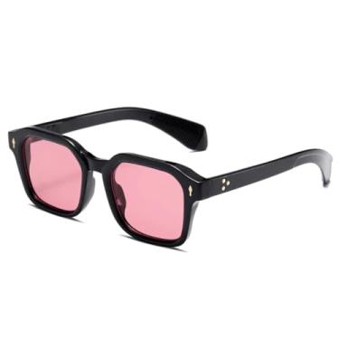 Imagem de Óculos de sol vintage com rebites, feminino, degradê, retangular, masculino, punk, UV400 (preto e rosa)
