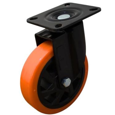 Imagem de Rodízio Giratório 6 Polegadas Poliuretano Laranja Sem Freio – 300kg – Uso Industrial Serviço Médio Pesado
