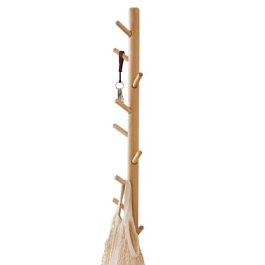 Imagem de Cabide de madeira de carvalho, ganchos de parede com 9 ganchos para roupas, chapéus, bolsa de toalha, roupões, entrada, banheiro, mudroom, quarto, 91 cm