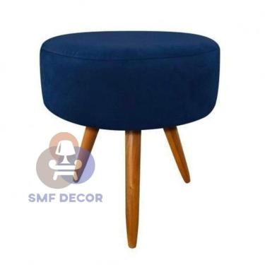 Imagem de Puff Redondo Descanso Para Os Pés Com Pézinho Palito Smf Decor azul Marinho