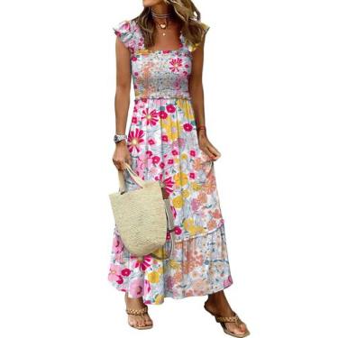 Imagem de Vestido maxi ANRABESS sem mangas com gola quadrada multicolorido M