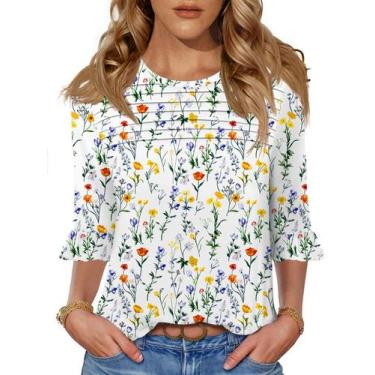 Imagem de Camiseta feminina Blingfit de manga 3/4 plus size XL estilo boho