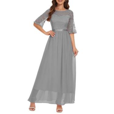 Imagem de Vestido de dama de honra Wedtrend Floral Lace Chiffon Cinza 3GG