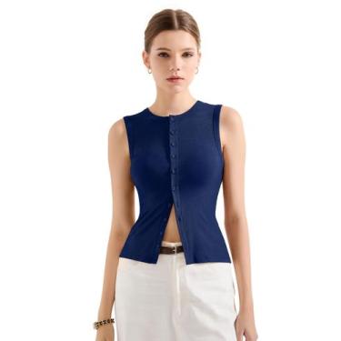 Imagem de Camiseta regata feminina SUUKSESS, canelada, sexy, Y2K, com botões, az