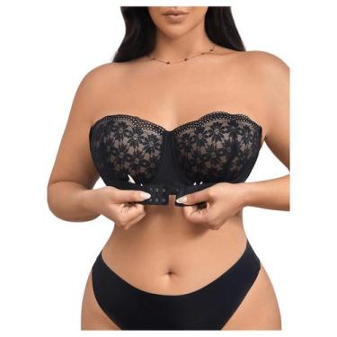 Imagem de Sutiã Bandeau MakeMeChic com Fecho Frontal, Renda Underwire, Preto 40F