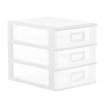 Imagem de Gaveteiro Organizador De Mesa Acessórios Brincos Maquiagem Remédio Medicamento Linhas Costura 3 Gavetas(BRANCO-TRANSPARENTE)
