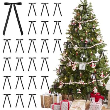 Imagem de 24 peças de laços de fita de cetim 5,9 x 12,5 polegadas enfeite de arco de árvore de Natal pré-amarrado para embrulho de presente, guirlanda, lareira, escada, sacos de petiscos, decorações de casa de