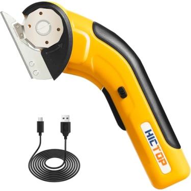 Imagem de Tesoura elétrica HICTOP Cortador de papelão sem fio para serviços pesados ​​com trava de segurança Tesoura elétrica recarregável de 4,2 V para papelão, carpete, couro, plástico, tecido, artesanato