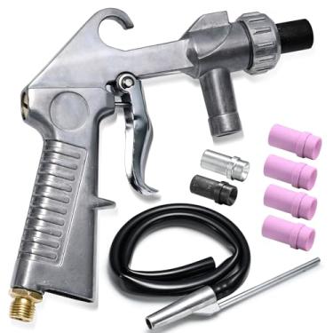 Imagem de Kit de pistola de jateamento de areia, jateador de areia para remoção de ferrugem de compressor de ar, pistola de jateamento abrasiva com bicos de cerâmica de alimentação de sifão para armários de