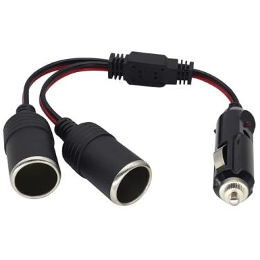 Imagem de HCFeng Cabo de isqueiro 16AWG, 1 macho para 2 fêmeas, adaptador divisor de isqueiro de carro, porta de carregador de energia 12 V 24 V, tomada de tomada, divisor bidirecional, cabo adaptador Y [38 cm]