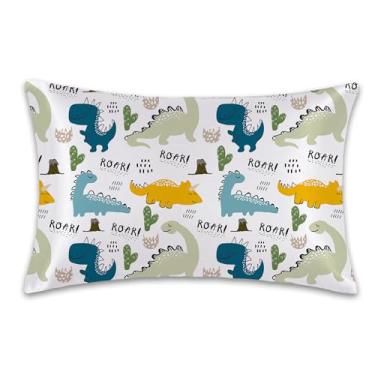 Imagem de 1 pacote de fronhas de cetim para cabelo e pele, dinossauros fofos, dinossauros, imitação de seda, 50,8 cm x 91,4 cm com zíper oculto, macia, macia e refrescante, capa King Size para sofá de quarto