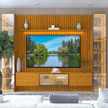 Imagem de Estante Home para Tv 84 Polegadas com Led Ripada 5 Portas 304,8cm 100% Mdf Nobre Clean/luminare Naturale/Off White