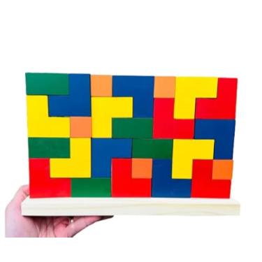 Imagem de Blocos de Encaixe Verticais em Madeira – Brinquedo Educativo Colorido com 25 Peças